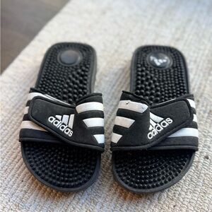 adidas Black and White Kids Slide Sandals with Logo Straps
